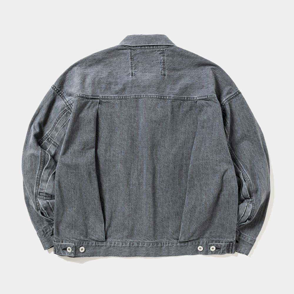 Fade Denim Pleated Sleeve Blouse/Off Black