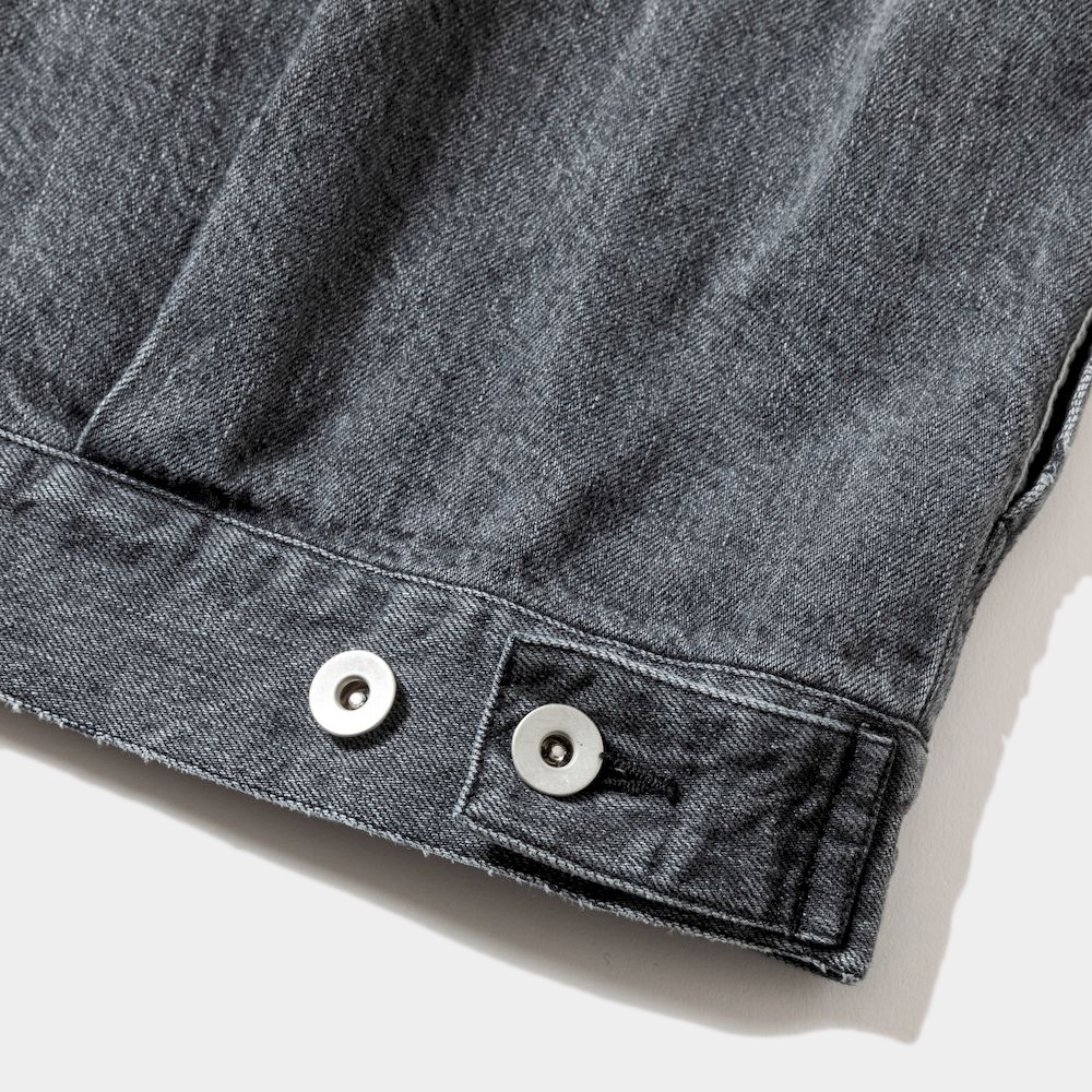 Fade Denim Pleated Sleeve Blouse/Off Black