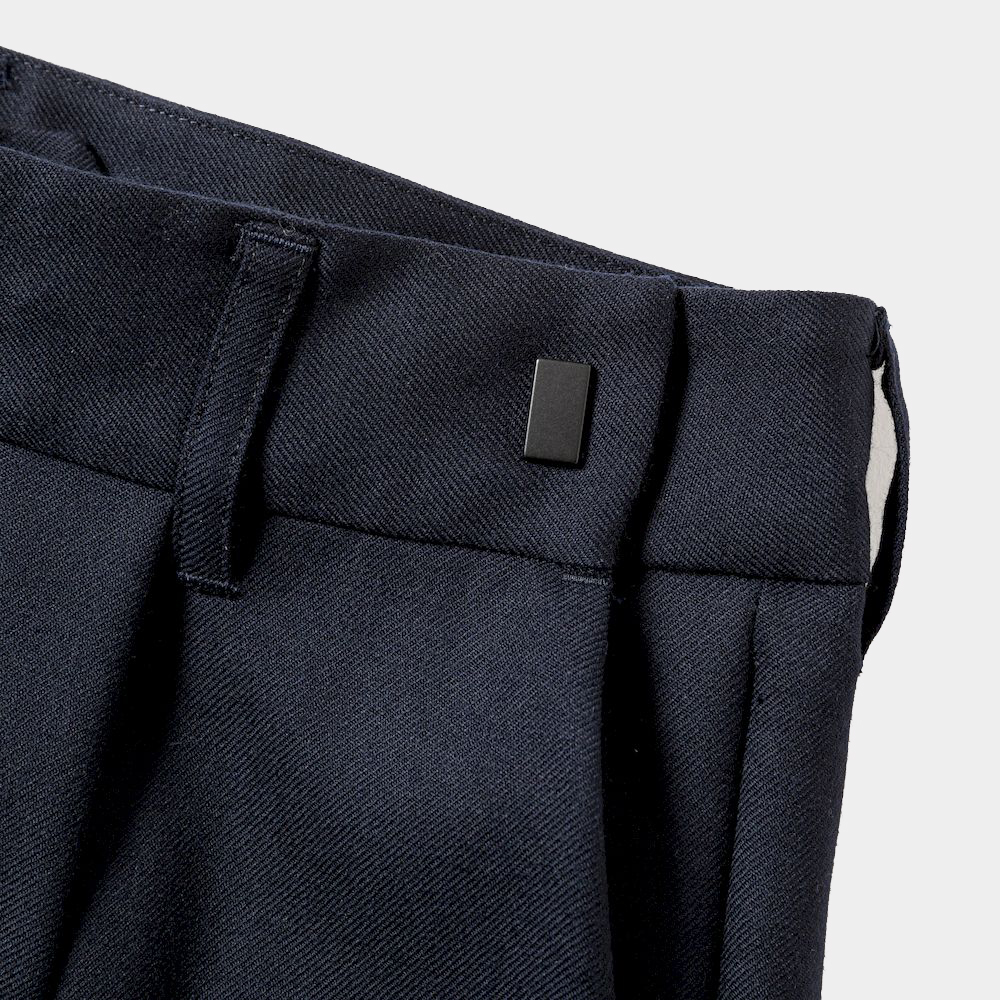 Side Zip Wool Slacks/Navy