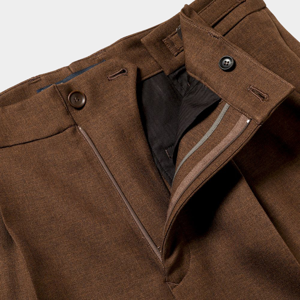 Side Zip Polyester Slacks/Brown