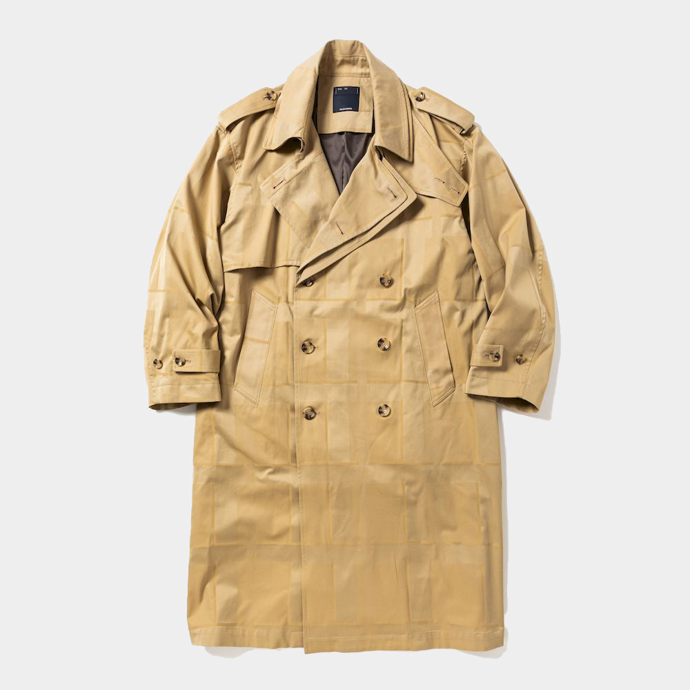Double Collar Trench Coat/Camel×Beige