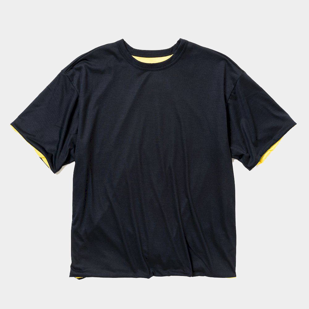 Merino Wool Reversible Tee / Navy×Yellow