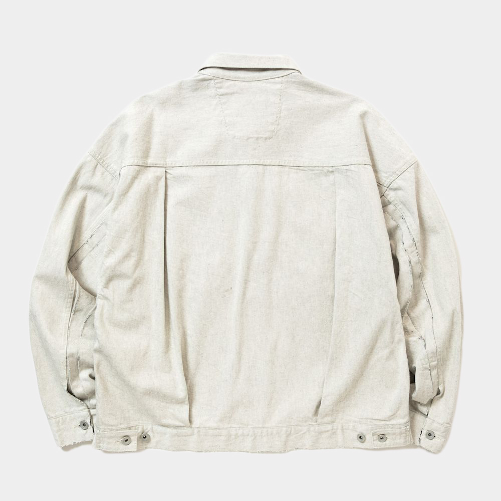 Fade Denim Pleated Sleeve Blouse/Off White