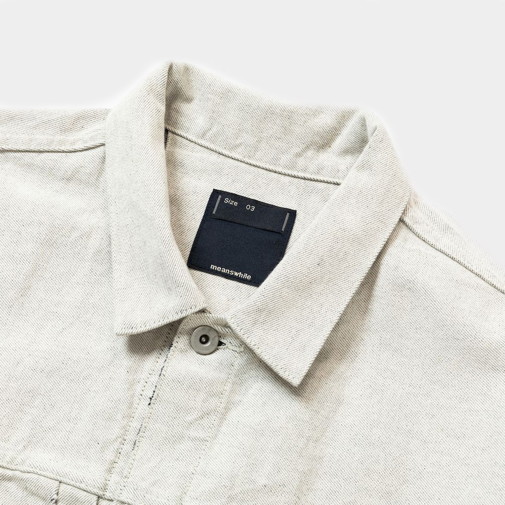 Fade Denim Pleated Sleeve Blouse/Off White