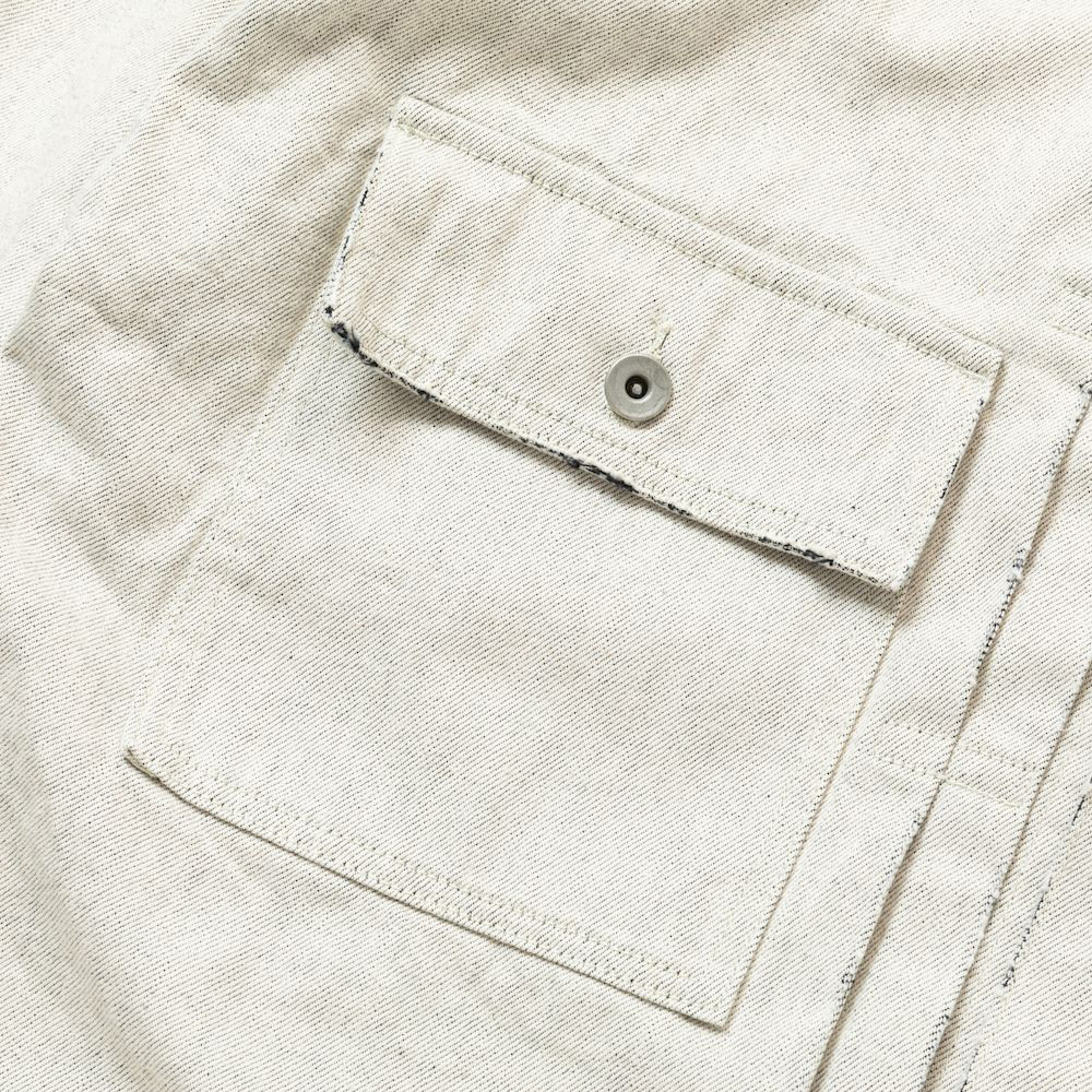 Fade Denim Pleated Sleeve Blouse/Off White