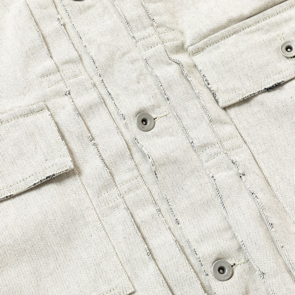 Fade Denim Pleated Sleeve Blouse/Off White