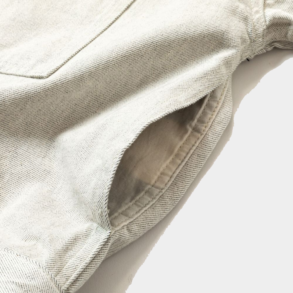 Fade Denim Pleated Sleeve Blouse/Off White