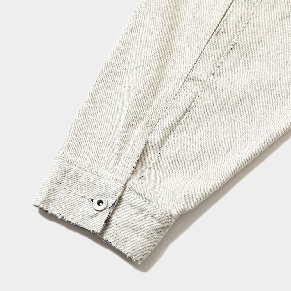 Fade Denim Pleated Sleeve Blouse/Off White