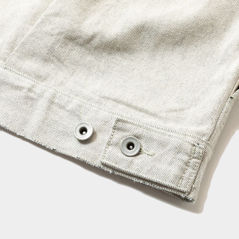 Fade Denim Pleated Sleeve Blouse/Off White