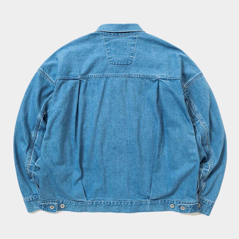 Fade Denim Pleated Sleeve Blouse/Indigo