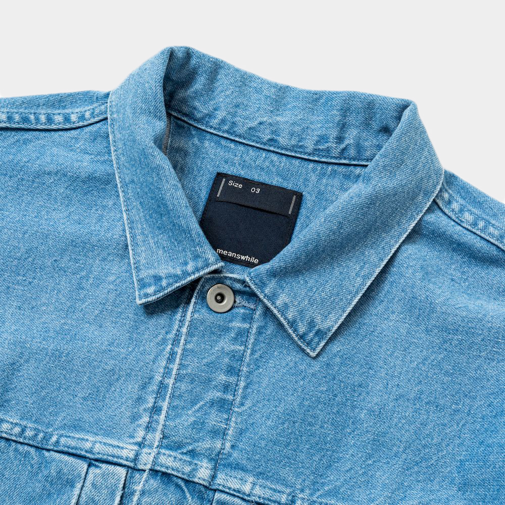 Fade Denim Pleated Sleeve Blouse/Indigo