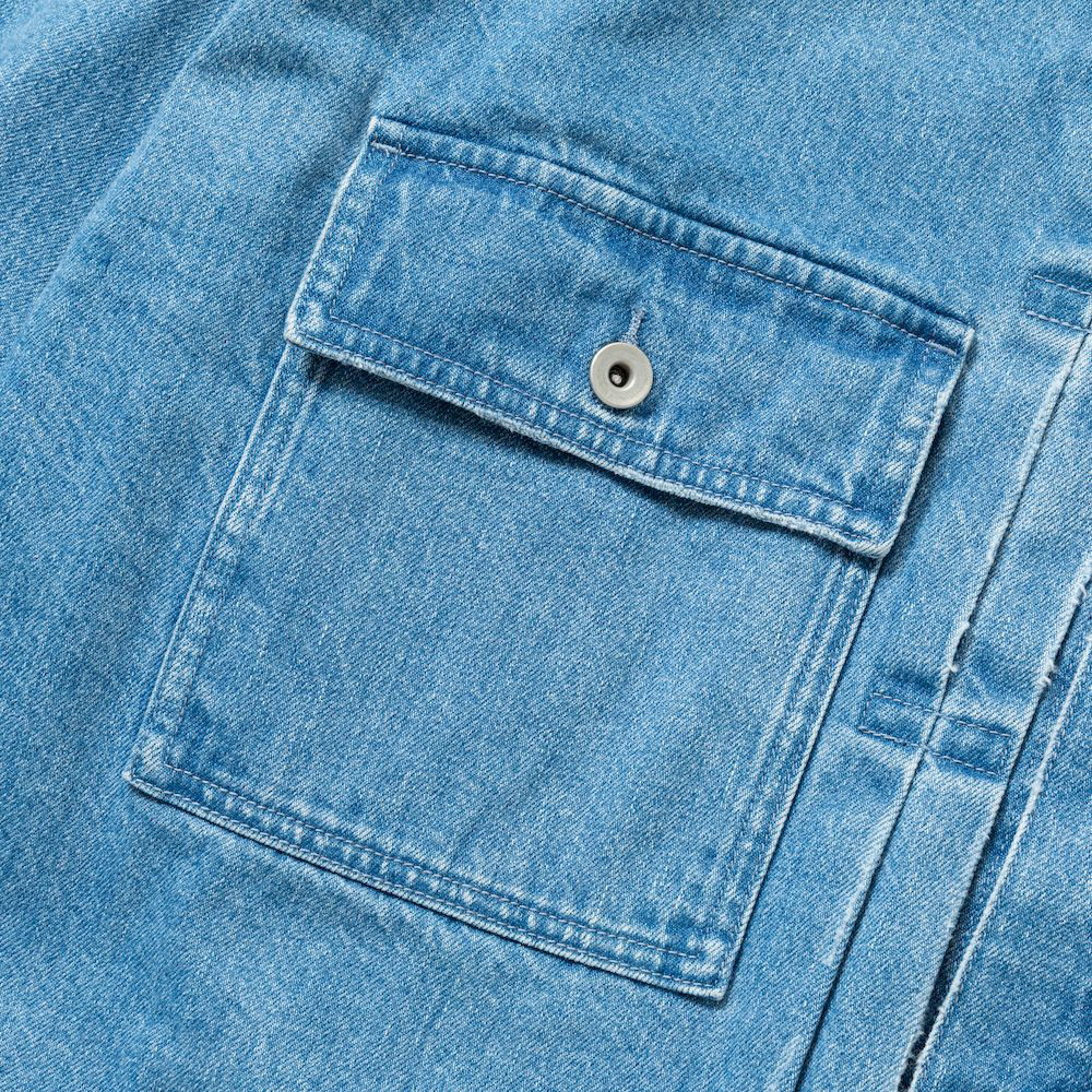 Fade Denim Pleated Sleeve Blouse/Indigo
