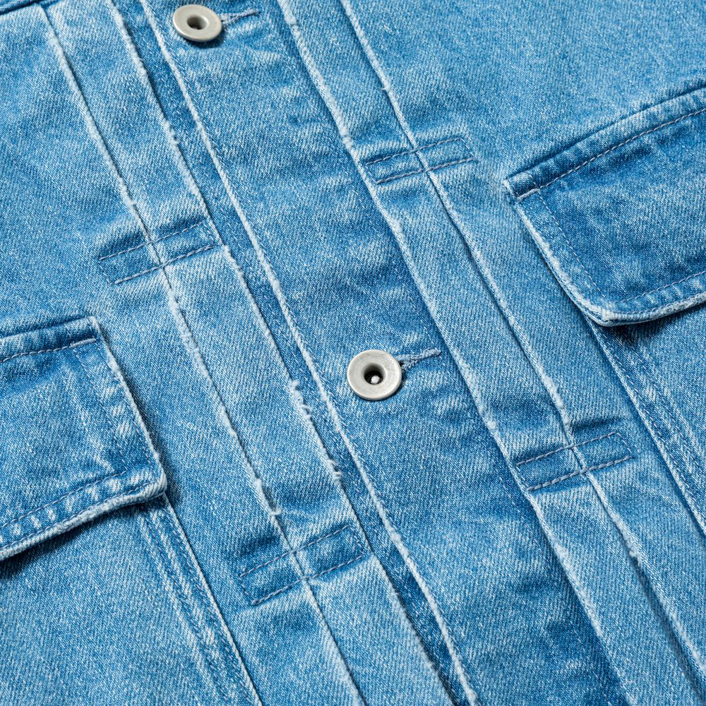 Fade Denim Pleated Sleeve Blouse/Indigo
