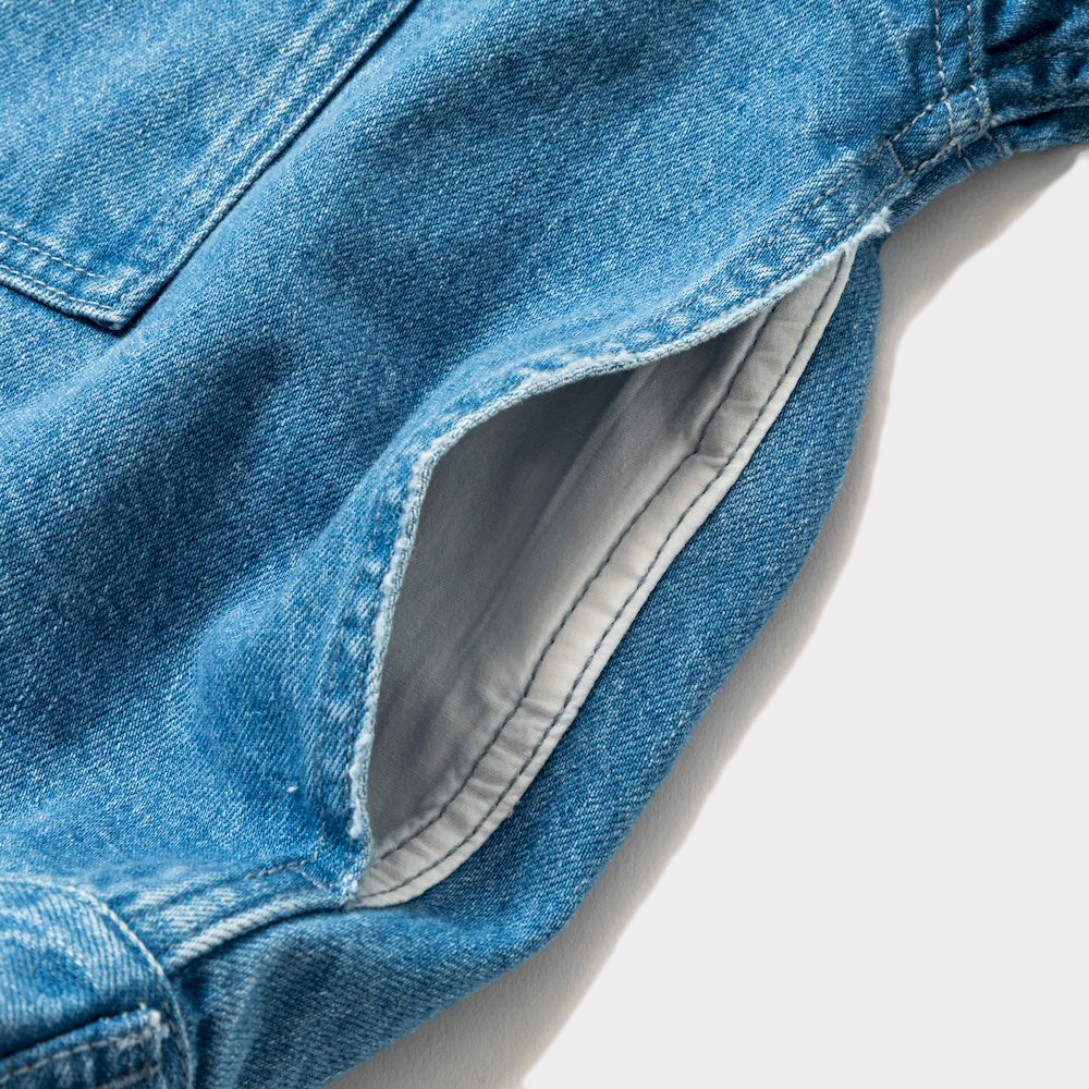 Fade Denim Pleated Sleeve Blouse/Indigo