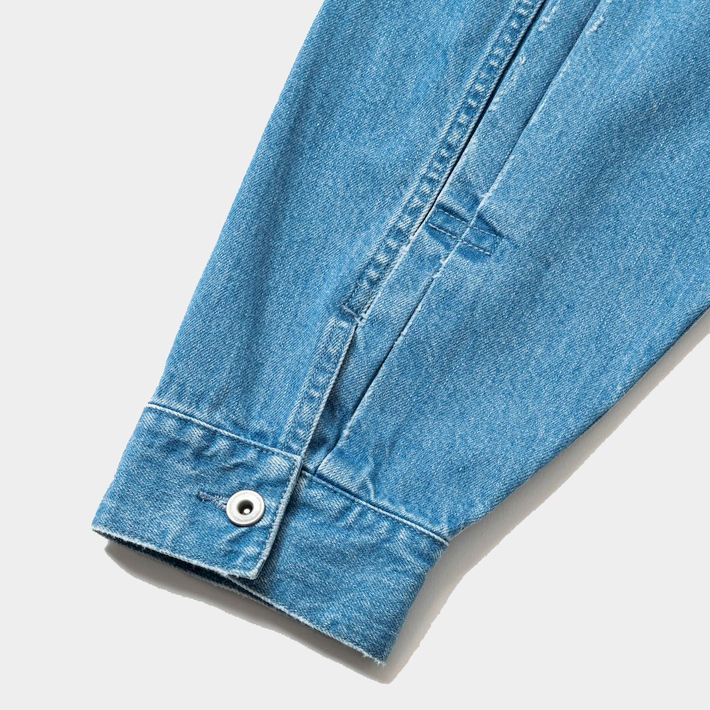 Fade Denim Pleated Sleeve Blouse/Indigo