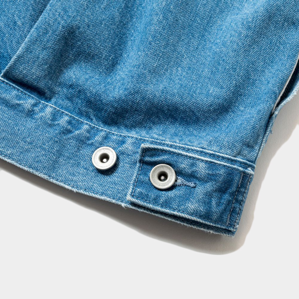 Fade Denim Pleated Sleeve Blouse/Indigo