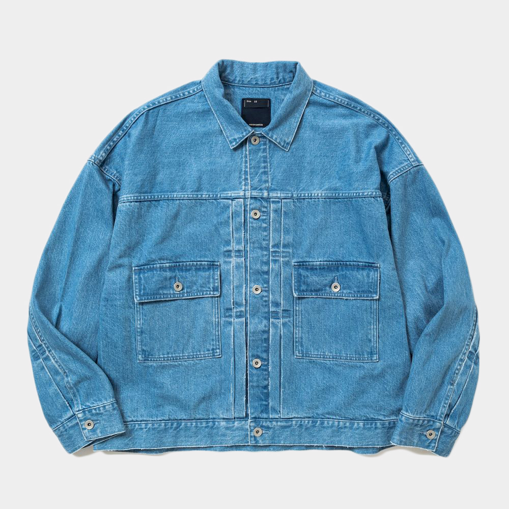 Fade Denim Pleated Sleeve Blouse/Indigo