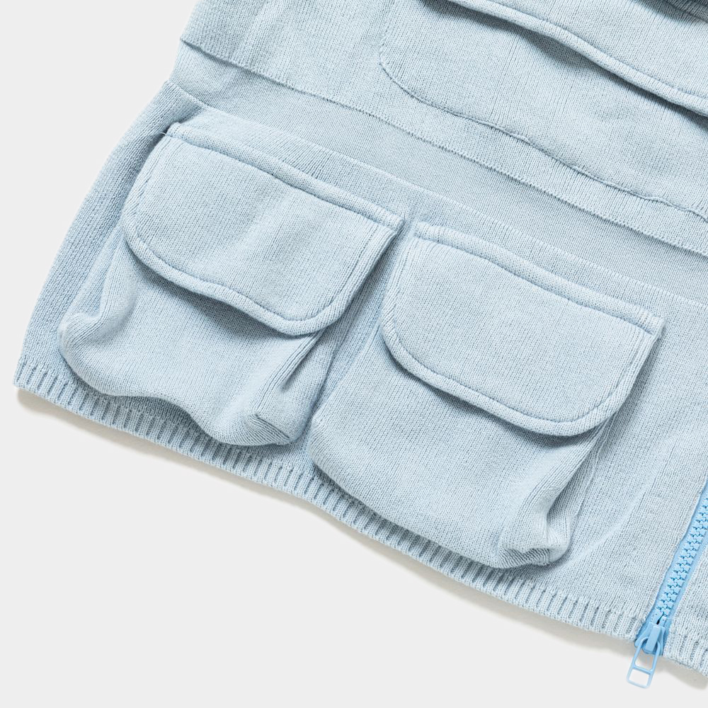 Cotton Knit Luggage Vest/Sax