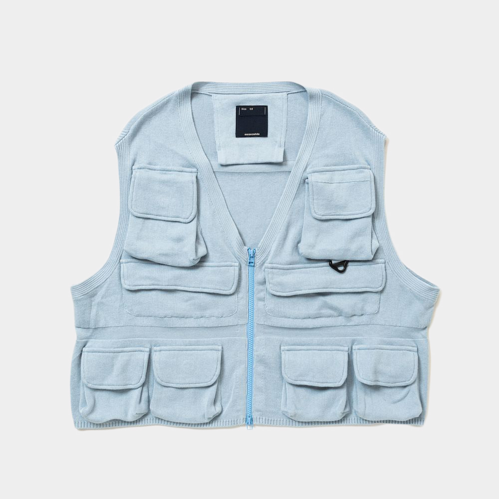 Cotton Knit Luggage Vest/Sax