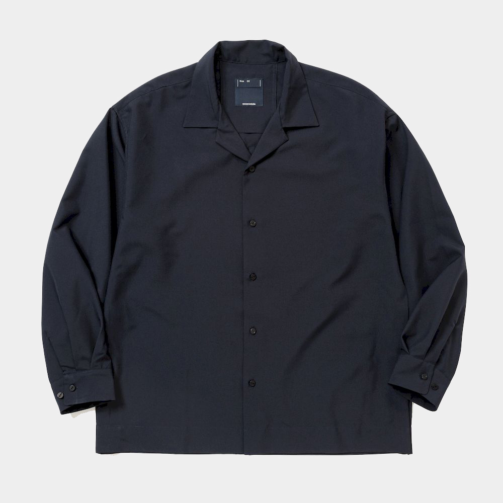 Tropical Side Slit Open Collar L/S SH/Navy