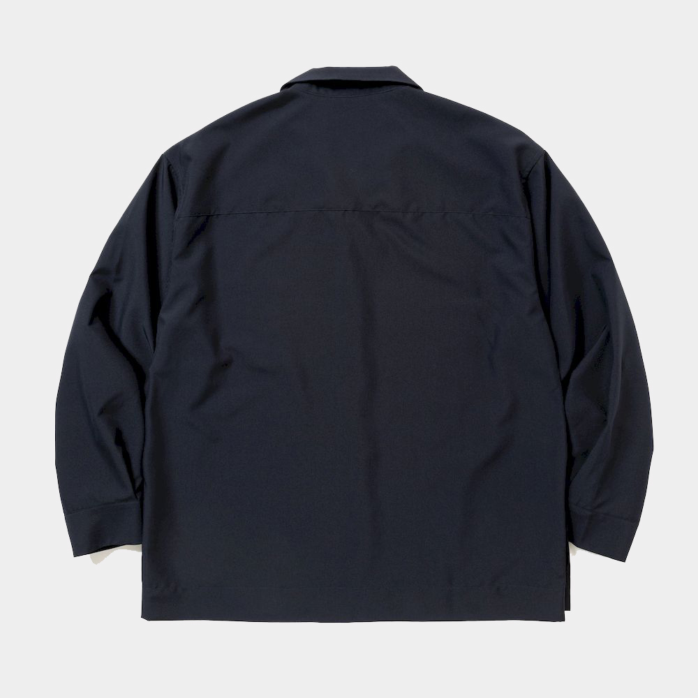 Tropical Side Slit Open Collar L/S SH/Navy