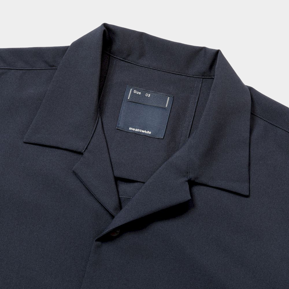 Tropical Side Slit Open Collar SH/Navy