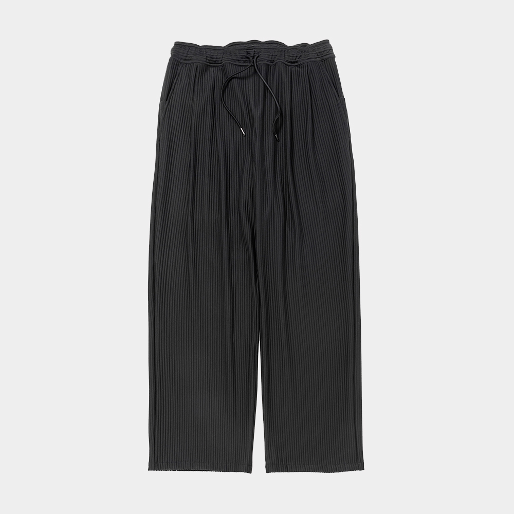 Uneven Fabric Wide Slacks/Off Black