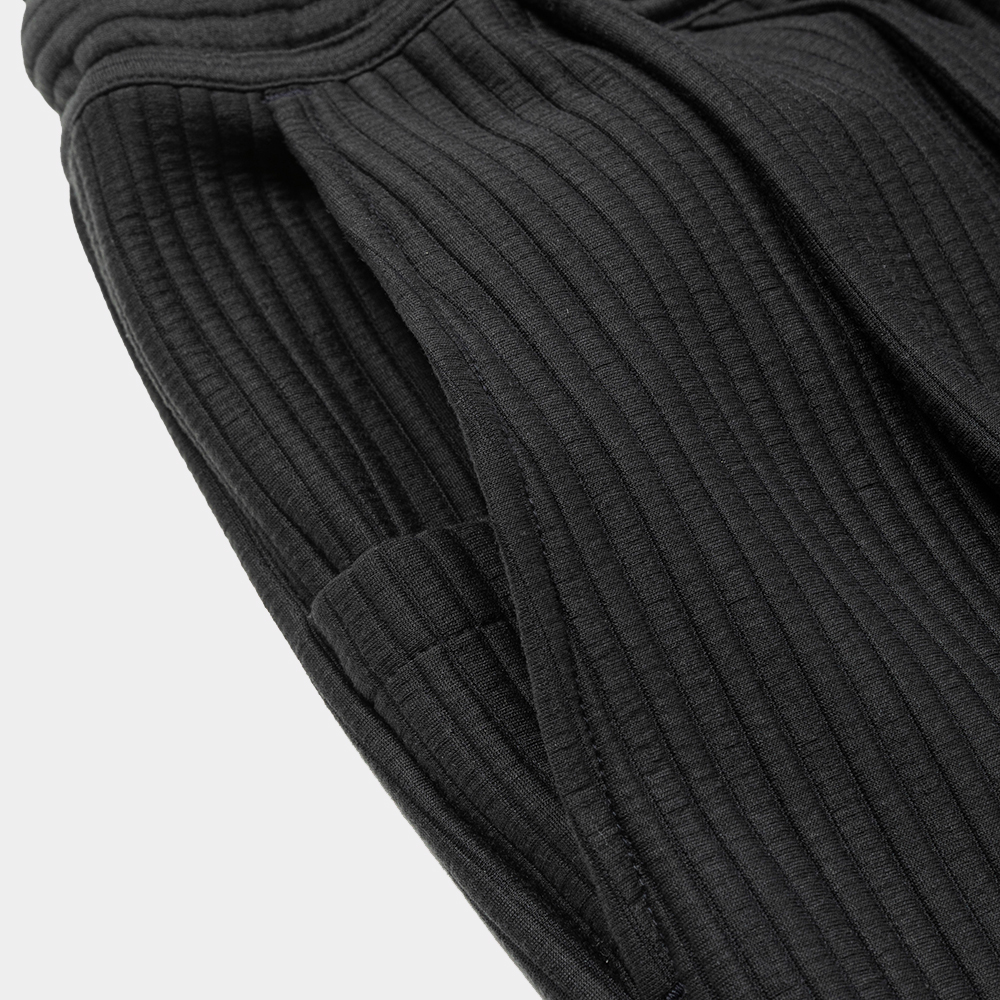 Uneven Fabric Wide Slacks/Off Black