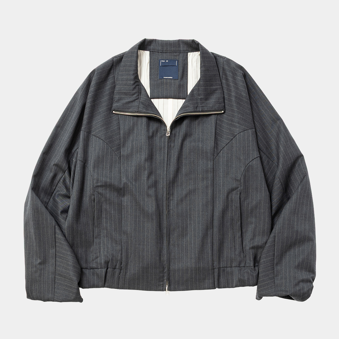 Merino Wool Stand Collar Blouson /GREY STRIPE