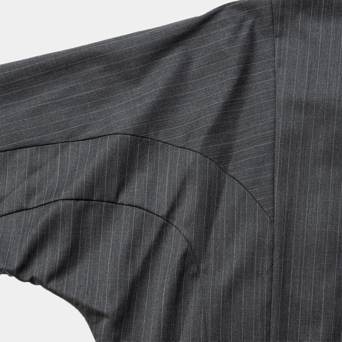 Merino Wool Stand Collar Blouson /GREY STRIPE