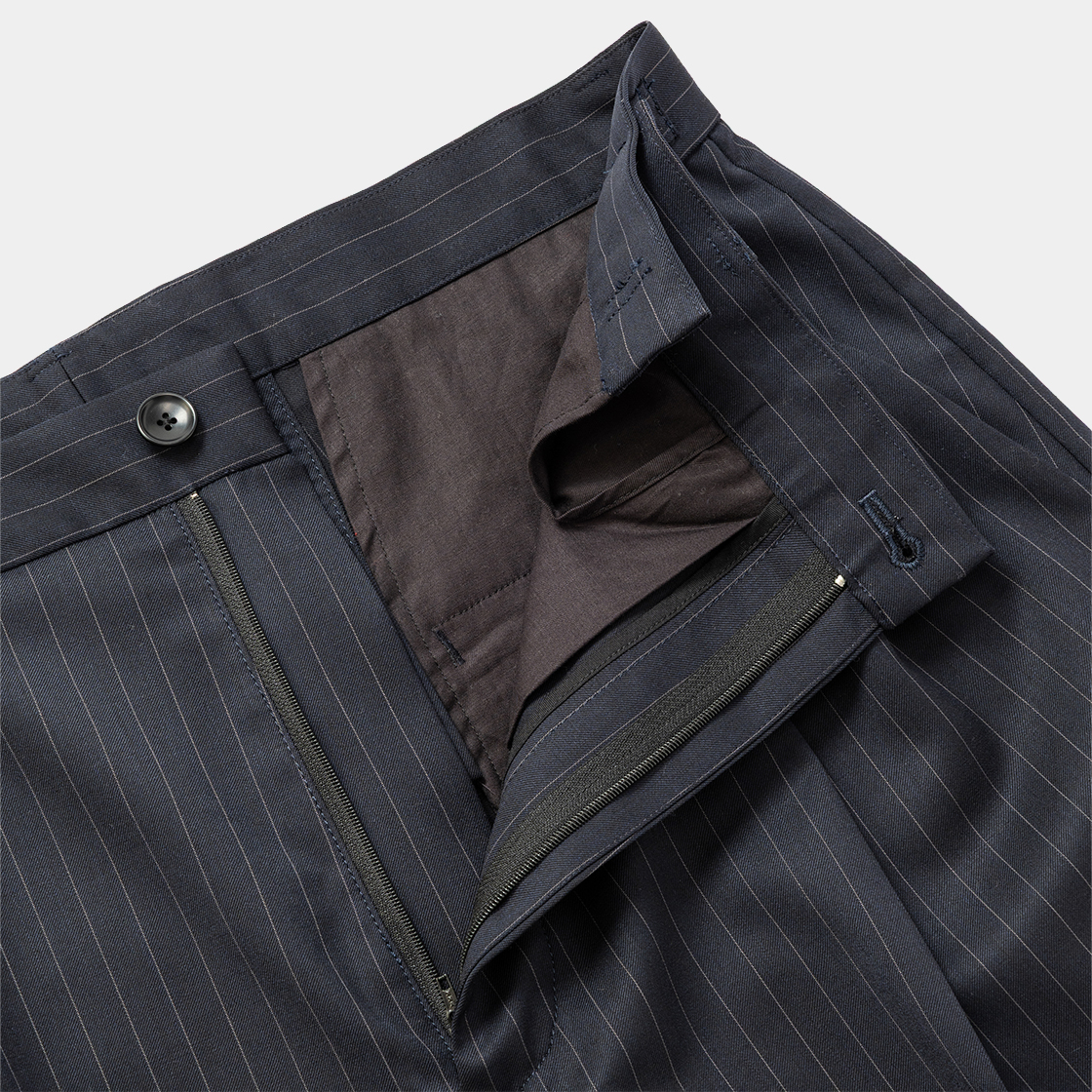 Merino Wool High-waist Slacks /NAVY STRIPE