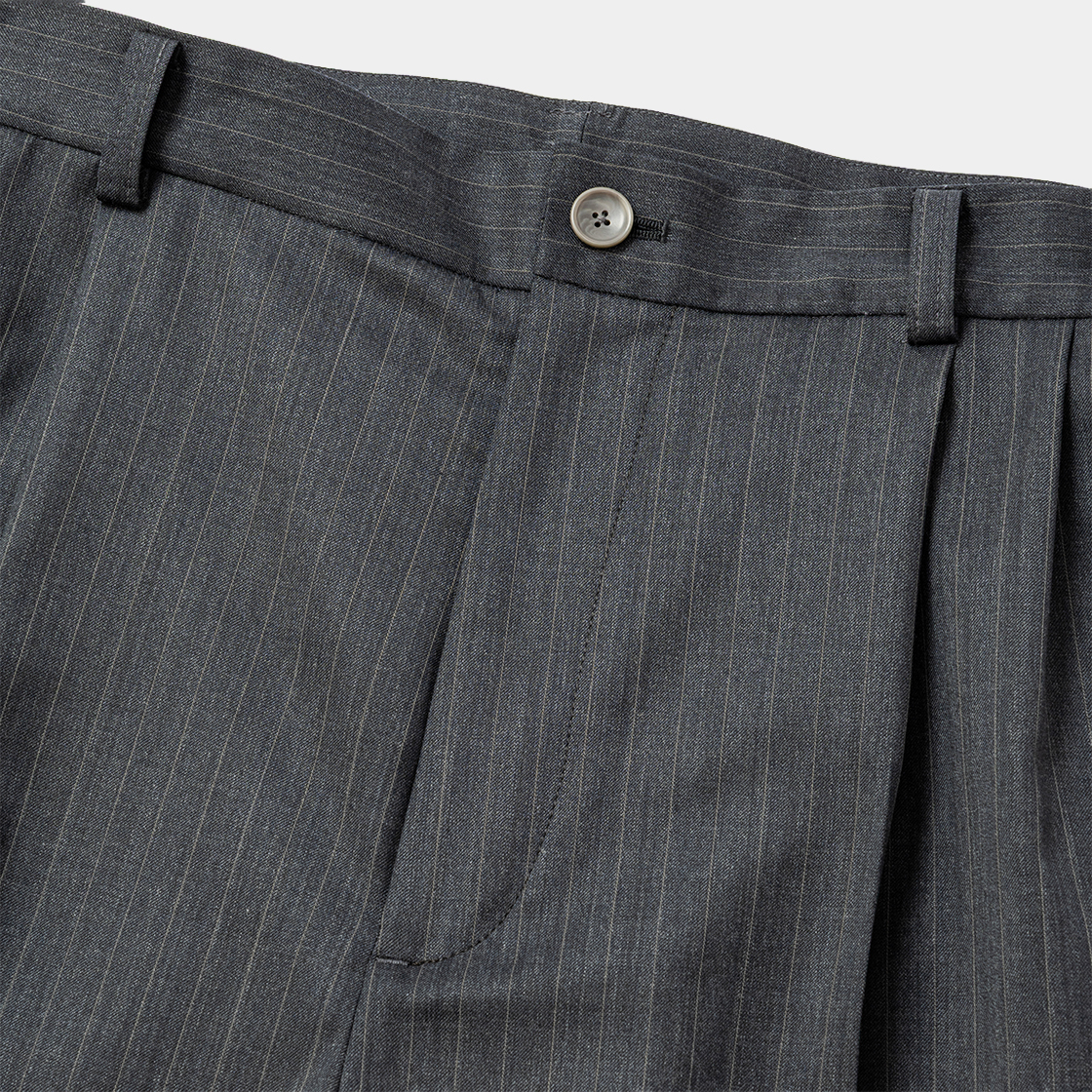Merino Wool High-waist Slacks /GREY STRIPE