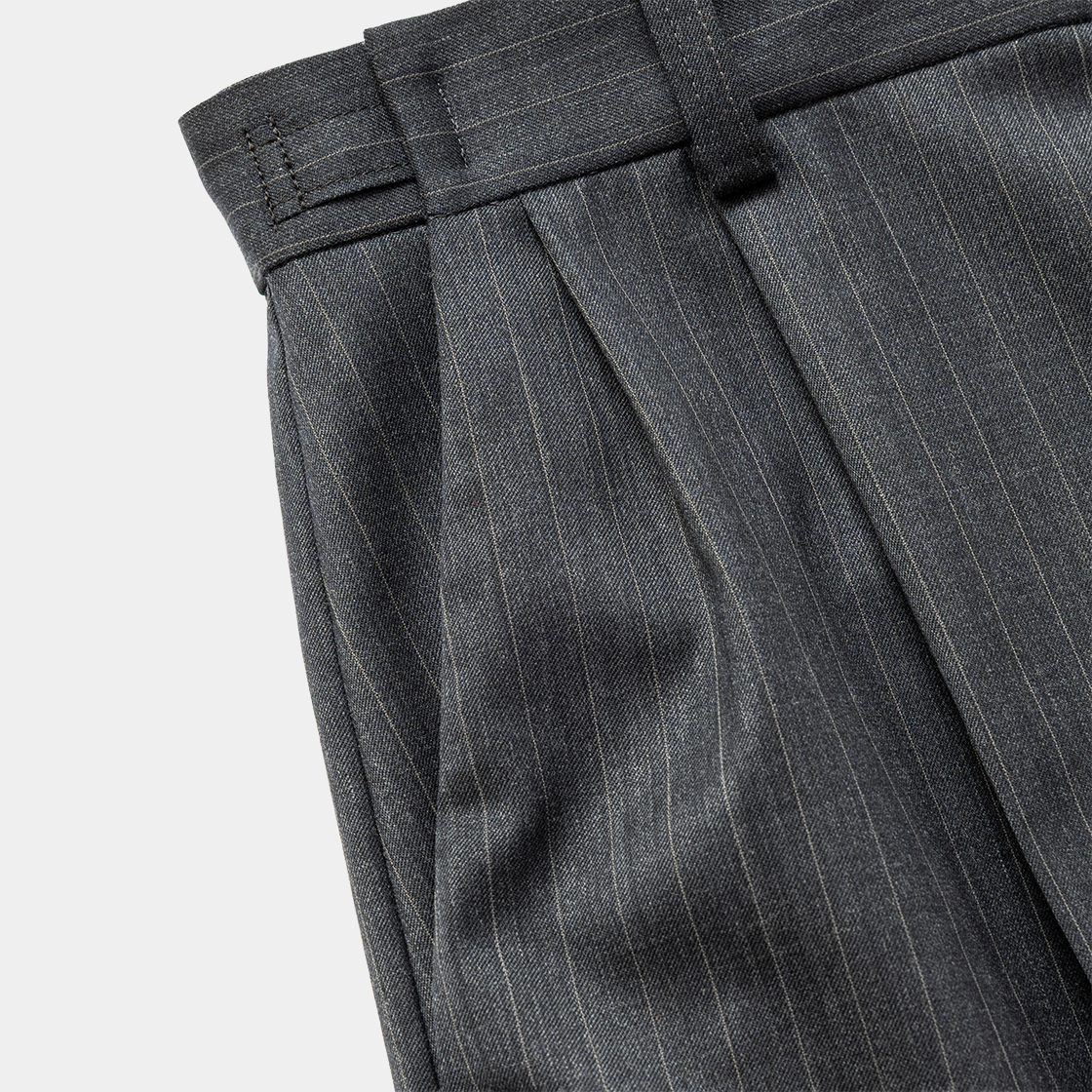Merino Wool High-waist Slacks /GREY STRIPE