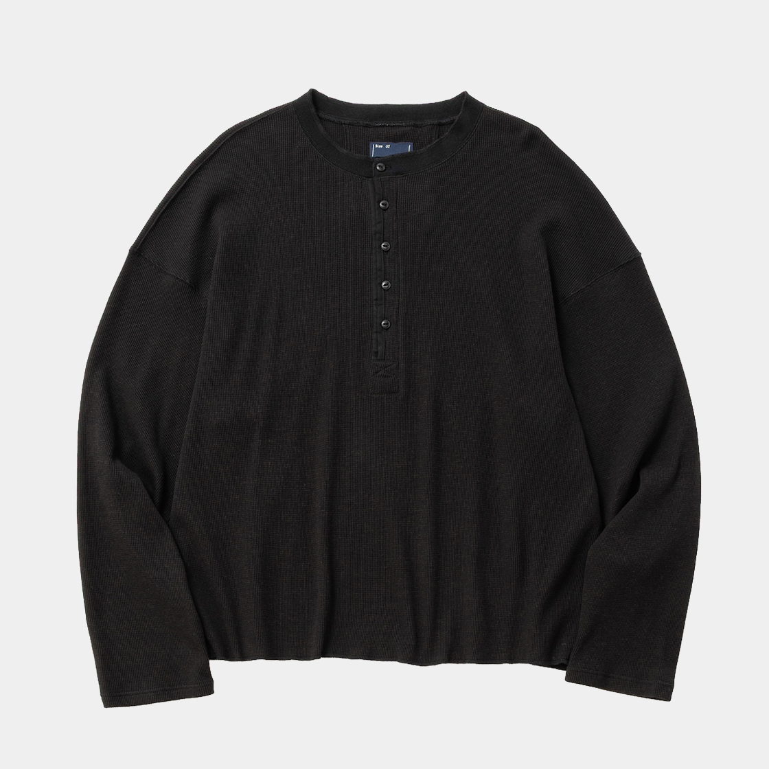 Cotton Wool Thermal Henley /OFF BLACK