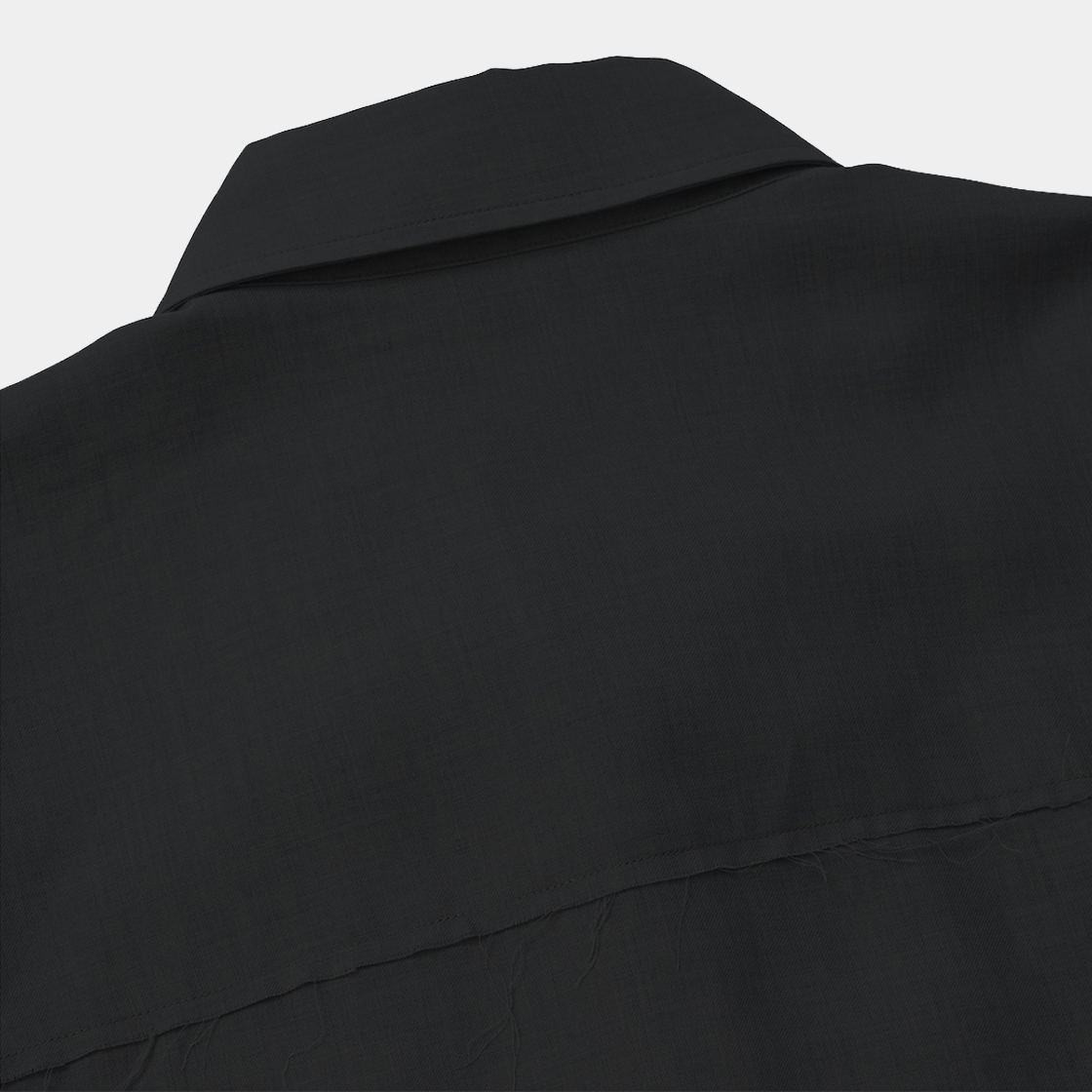 Cotton Wool Side Slit L/S SH /OFF BLACK